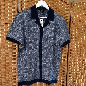 Express Blue Geometric Short Sleeve Shirt Express.